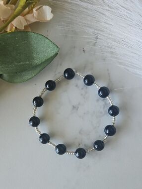 Classic Black Beaded Stretch Bracelet